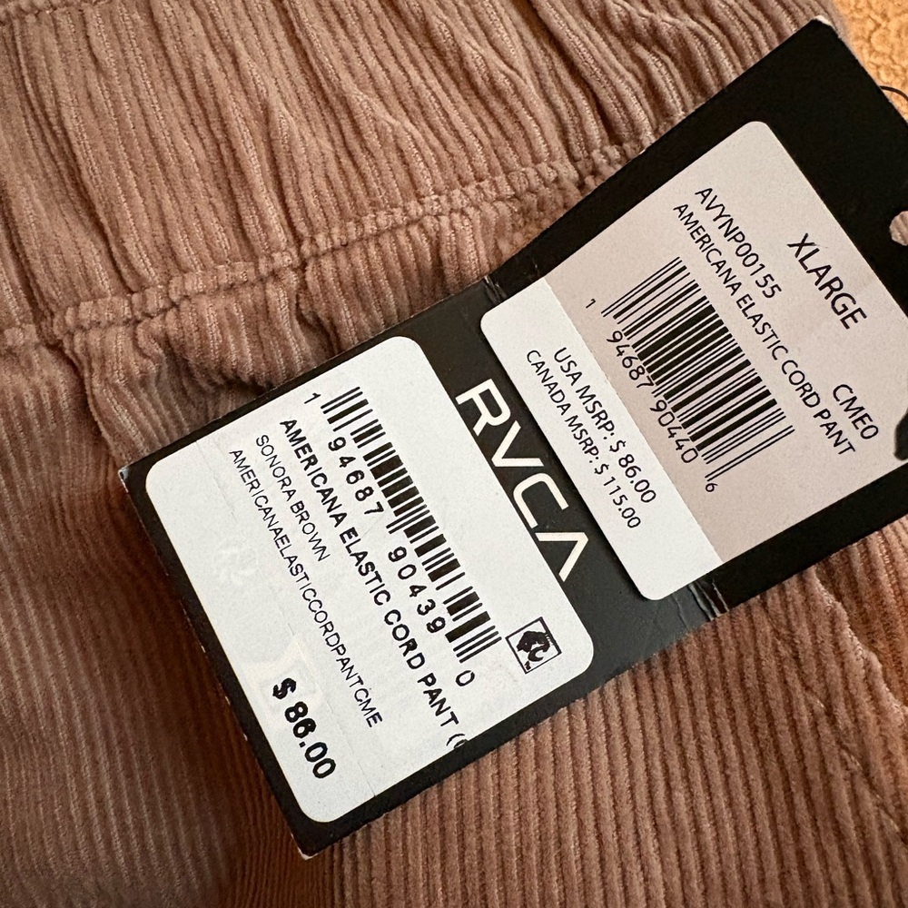 RVCA NWT Americana Elastic Cord Pants - Picture 5 of 5